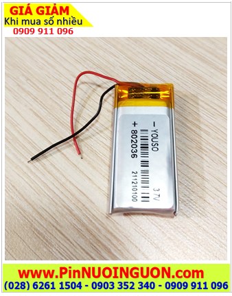 Pin sạc 3.7v Li-Polymer 802036, Pin sạc 3.7v Lithium Li-Polymer 802036 lithium 3.7v với 400mAh (Có sẳn mạch sạc)